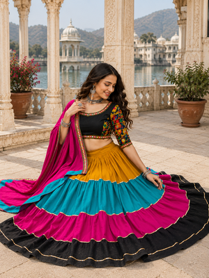 Multicolor Gamthi Rayon Cotton Navratri Lehenga Set 4