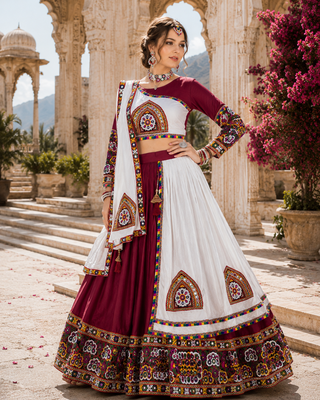 Maroon Signature Navratri Gamthi Rayon Cotton Lehenga Set 2
