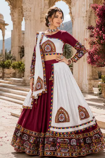 Maroon Signature Navratri Gamthi Rayon Cotton Lehenga Set
