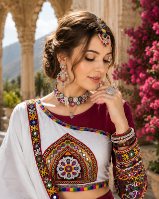 Maroon Signature Navratri Gamthi Rayon Cotton Lehenga Set 3