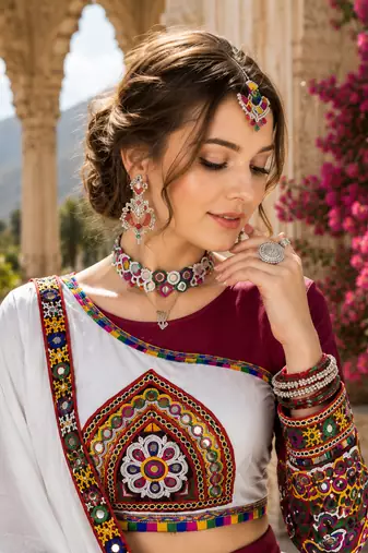 Maroon Signature Navratri Gamthi Rayon Cotton Lehenga Set