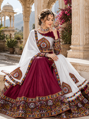 Maroon Signature Navratri Gamthi Rayon Cotton Lehenga Set 4