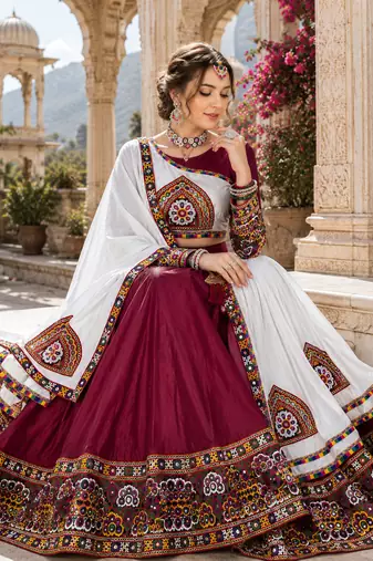 Maroon Signature Navratri Gamthi Rayon Cotton Lehenga Set