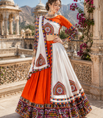 Orange Signature Navratri Gamthi Rayon Cotton Lehenga Set
