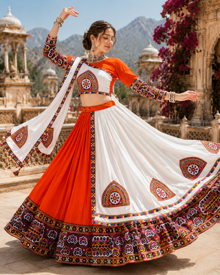Orange Signature Navratri Gamthi Rayon Cotton Lehenga Set 2