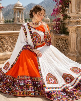 Orange Signature Navratri Gamthi Rayon Cotton Lehenga Set 3