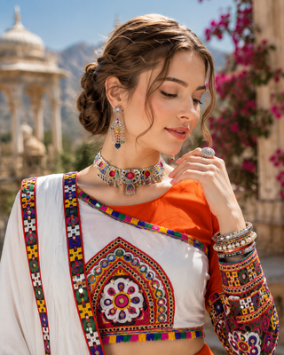 Orange Signature Navratri Gamthi Rayon Cotton Lehenga Set 4