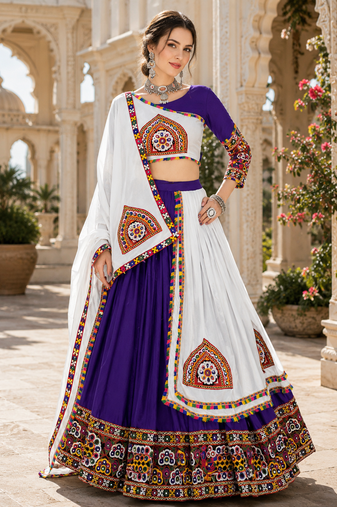 Purple Signature Navratri Gamthi Rayon Cotton Lehenga Set