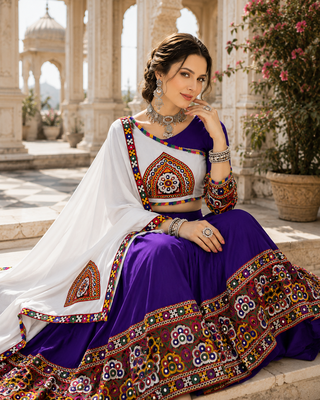 Purple Signature Navratri Gamthi Rayon Cotton Lehenga Set 2