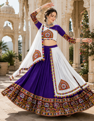 Purple Signature Navratri Gamthi Rayon Cotton Lehenga Set 3