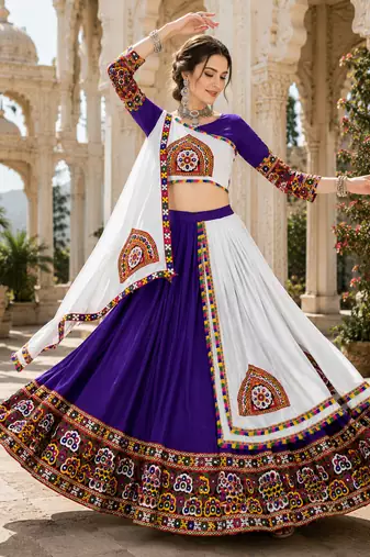 Purple Signature Navratri Gamthi Rayon Cotton Lehenga Set