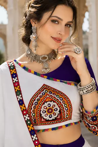Purple Signature Navratri Gamthi Rayon Cotton Lehenga Set