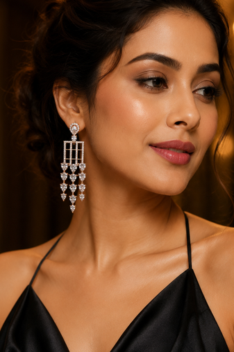 Rose Gold Plated American Diamond Dangling Earrings