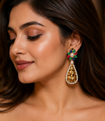 Gold Plated Multicolor Floral Filigree Drop Earrings