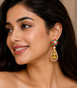 Gold plated floral filigree drop earrings