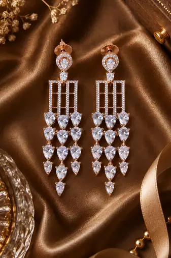 Rose Gold Plated American Diamond Dangling Earrings