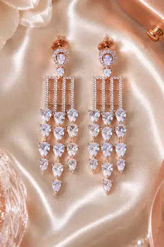 Rose Gold Plated American Diamond Dangling Earrings