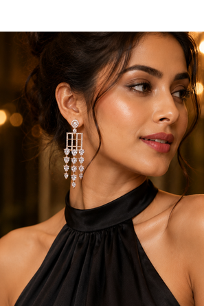 Rose Gold Plated American Diamond Dangling Earrings 4