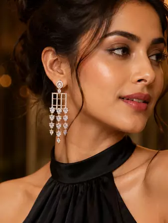 Rose Gold Plated American Diamond Dangling Earrings