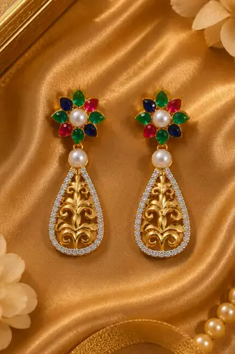 Gold Plated Multicolor Floral Filigree Drop Earrings