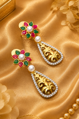 Gold plated floral filigree drop earrings 3