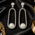 Rhodium Finish American Diamond Pearl Accent Earrings
