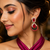 Gold Finish American Diamond Ruby Filigree Earrings