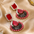 Gold Finish American Diamond Ruby Filigree Earrings