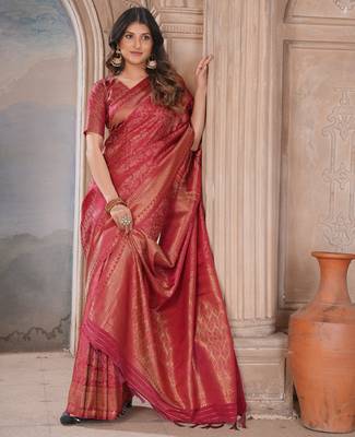 maroon woven kanjivaram soft silk saree designer pallu saree with blouse 1