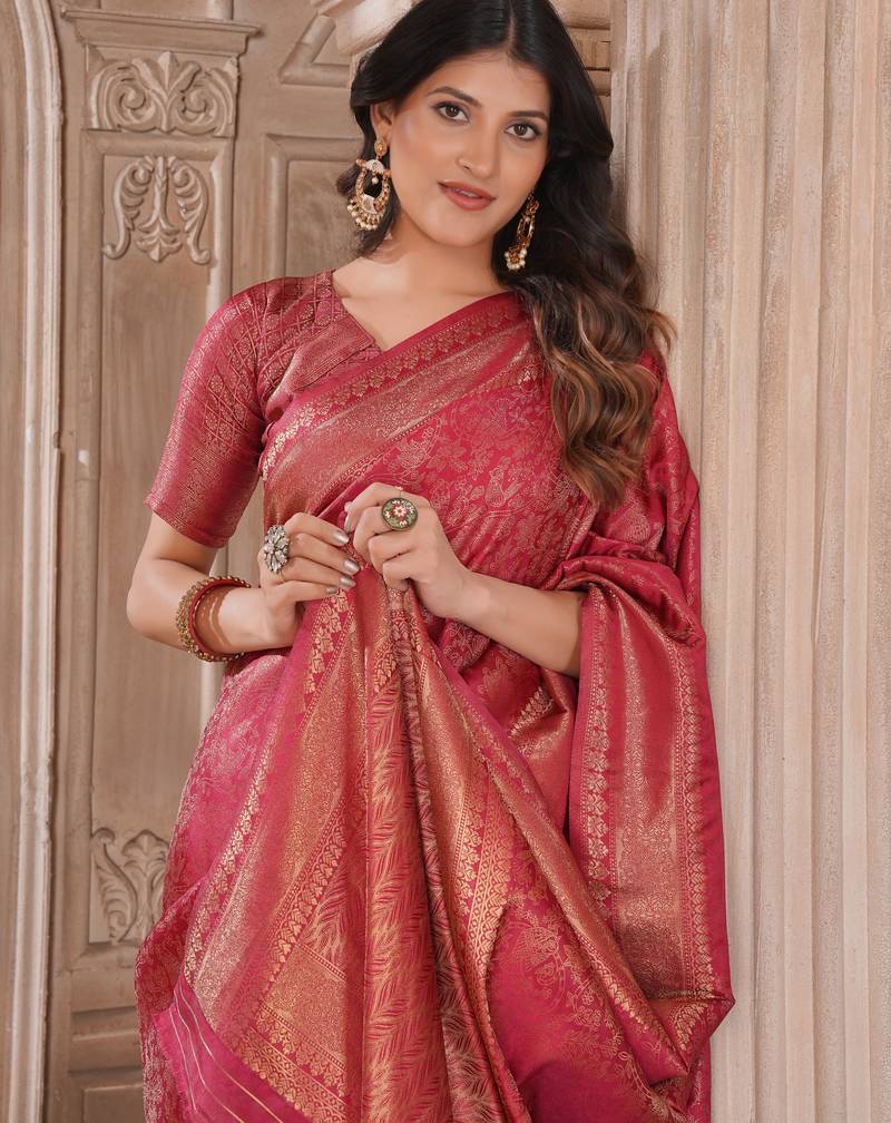 maroon woven kanjivaram soft silk saree designer pallu saree with blouse