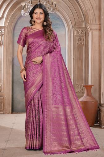 wine woven kanjivaram soft silk saree designer pallu saree with blouse