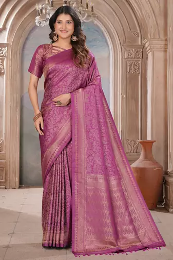 wine woven kanjivaram soft silk saree designer pallu saree with blouse