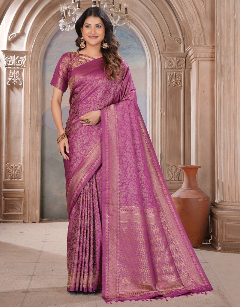wine woven kanjivaram soft silk saree designer pallu saree with blouse