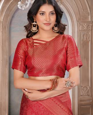 maroon woven kanjivaram soft silk saree designer pallu saree with blouse 5