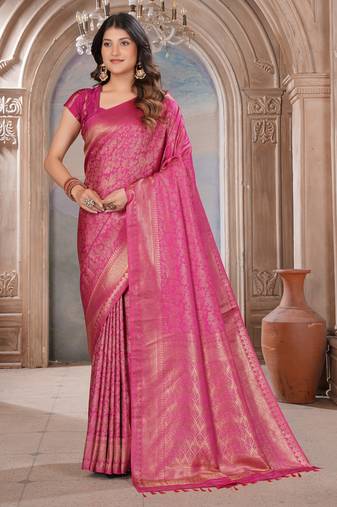 pink woven kanjivaram soft silk saree designer pallu saree with blouse