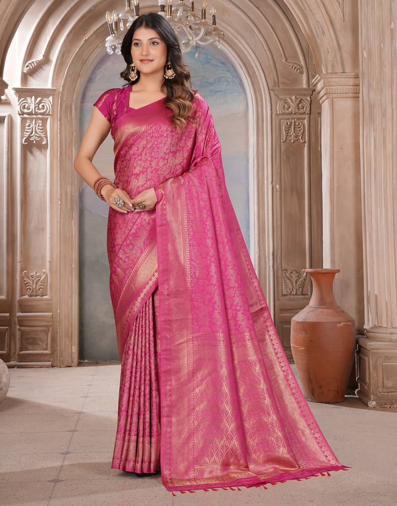 pink woven kanjivaram soft silk saree designer pallu saree with blouse