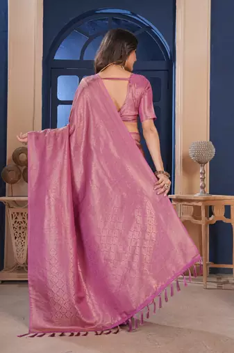 pink woven pure silk blend designer pallu saree with blouse