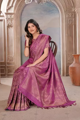 wine woven kanjivaram soft silk saree designer pallu saree with blouse