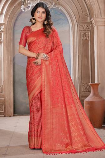 red woven kanjivaram soft silk saree designer pallu saree with blouse