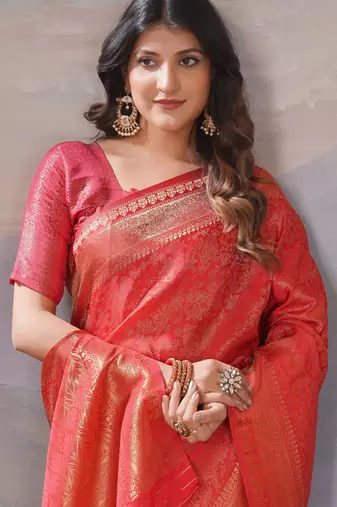 red woven kanjivaram soft silk saree designer pallu saree with blouse