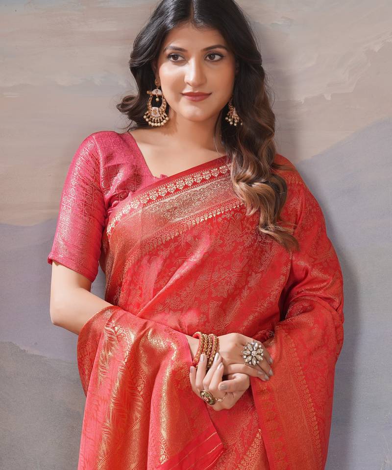 red woven kanjivaram soft silk saree designer pallu saree with blouse