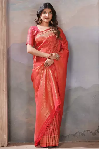 red woven kanjivaram soft silk saree designer pallu saree with blouse