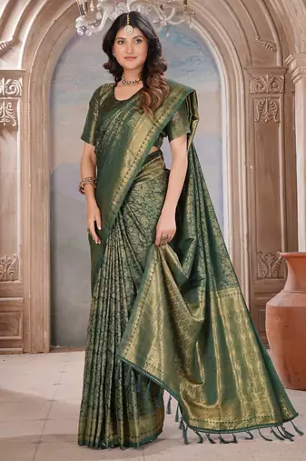 bottal green woven kanjivaram soft silk saree designer pallu saree with blouse