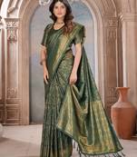 bottal green woven kanjivaram soft silk saree designer pallu saree with blouse