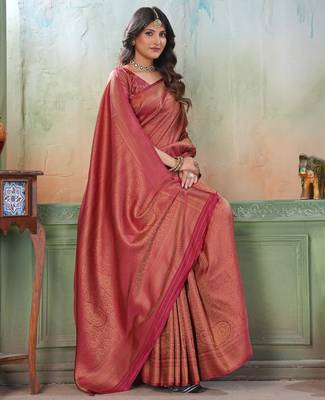 maroon woven kanjivaram soft silk saree designer pallu saree with blouse 2