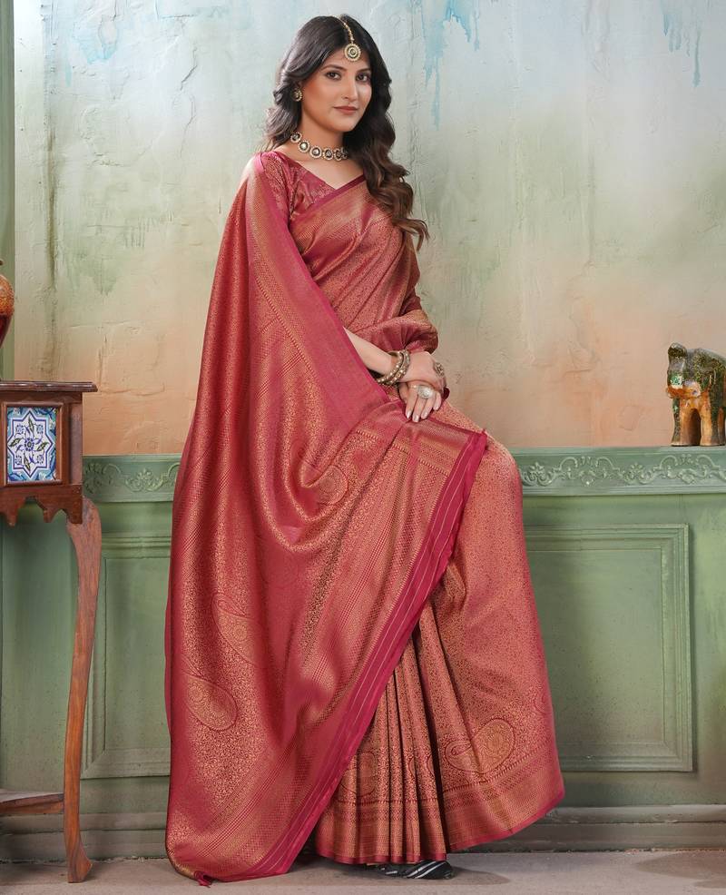 maroon woven kanjivaram soft silk saree designer pallu saree with blouse