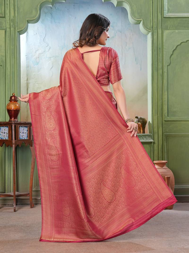 maroon woven kanjivaram soft silk saree designer pallu saree with blouse