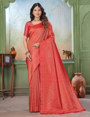 red woven kanjivaram soft silk Blend saree designer pallu saree with blouse 1