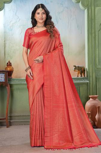 red woven kanjivaram soft silk Blend saree designer pallu saree with blouse