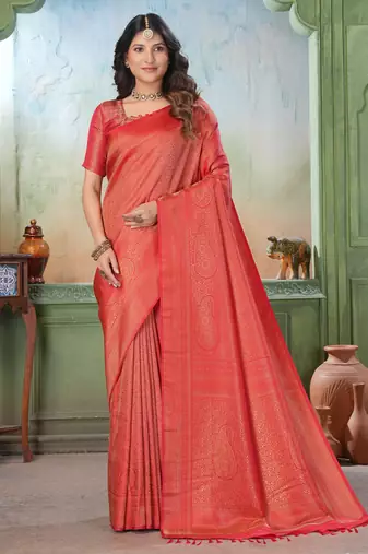 red woven kanjivaram soft silk Blend saree designer pallu saree with blouse